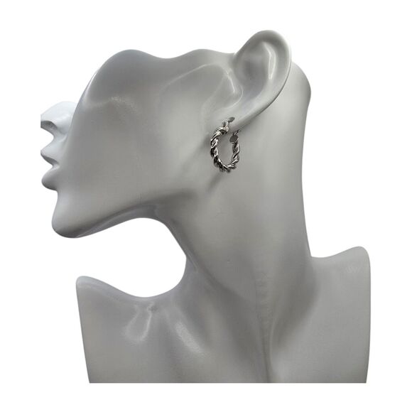Silver Plated Hoop Earrings Twisted Rope Like With Sterling Silver 925 Post Only - Picture 2 of 6